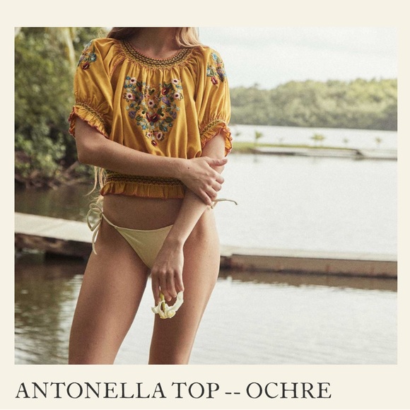 💋SOLD💋✨💛💐DÔEN  ‘Antonella’ Embroidered Floral Heart Hungarian Smocked Top XS - Picture 15 of 16